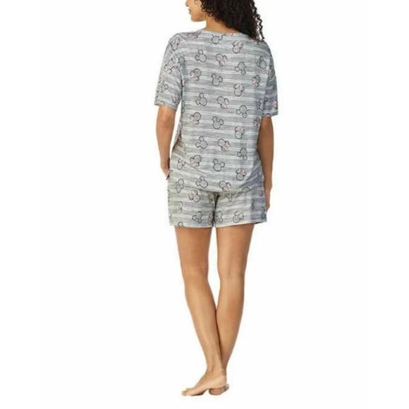 Disney Gray Minnie Mouse Striped Short Pajama Set with Pockets Size Small - Picture 2 of 13